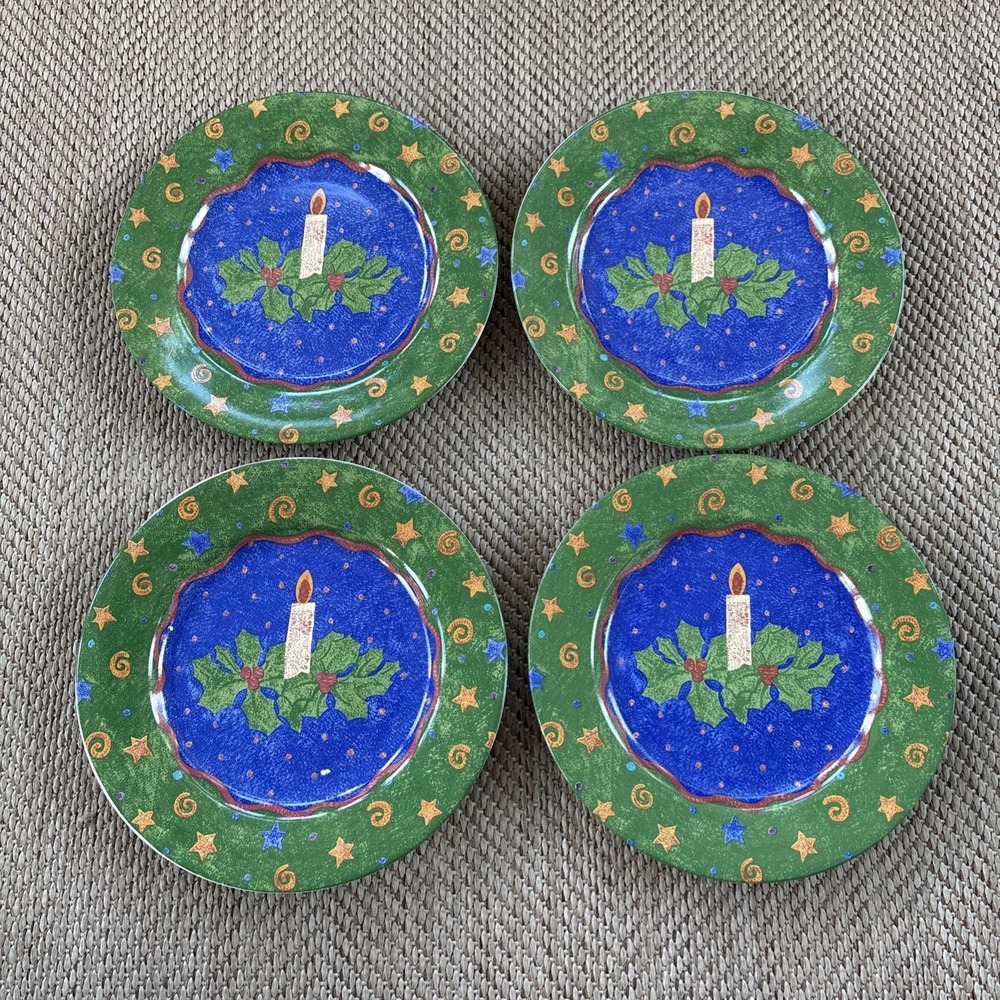 Sango PotPourri Mix & Match Christmas Salad Plates Set of 4 Candles